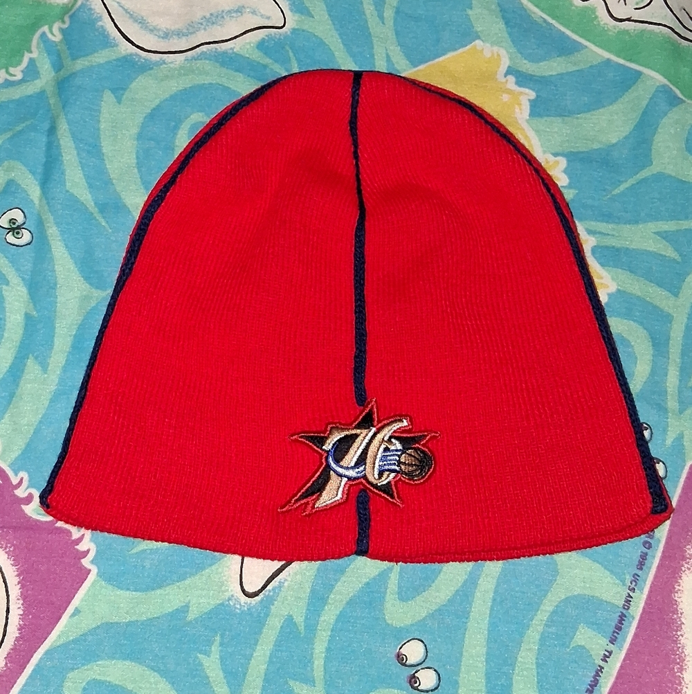 90s Philadelphia 76ers Vintage Winter Beanie Skully Cap Knit Skull Hat